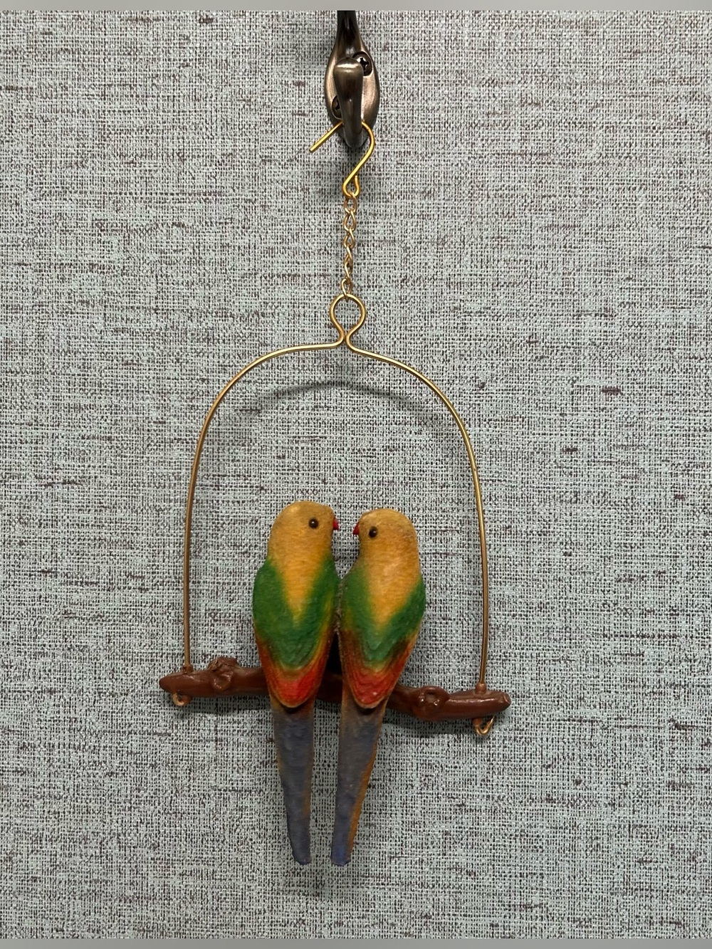 Vintage Felted Parrot Hanging Statue, Colorful Lovebirds Decor